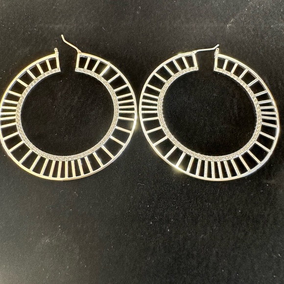 Swarovski Silver Lace Hoop Earrings - Picture 2 of 6